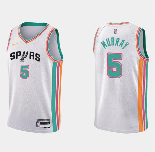 Basketball Jersey Mesh Material-Men' SA Spurs #5 Murray White 75th Anniversary City Stitched Basketball Jersey