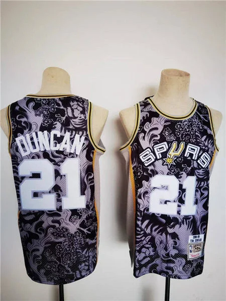 Basketball Jersey With Shorts-Men's San Antonio Spurs #21 Tim Duncan 1998-99 Black Lunar New Year Tiger CNY 4.0 Throwback Stitched Basketball Jersey