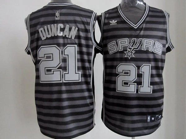 Basketball Jersey Best For Dunking-Spurs 21 Duncan Black Gride Grey Basketball Jerseys