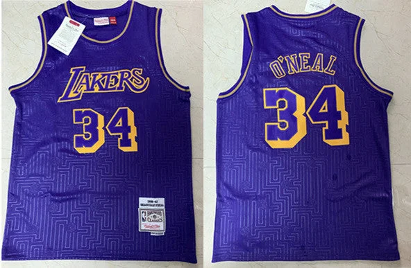 Basketball Jersey Premium Material-Men's Los Angeles Lakers #34 Shaquille OâNeal aThrowback Stitched Basketball Jersey