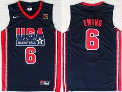 Basketball Jersey Designed For Maximum Comfort-Team USA 6 Ewing Blue m&n Basketball Jerseys