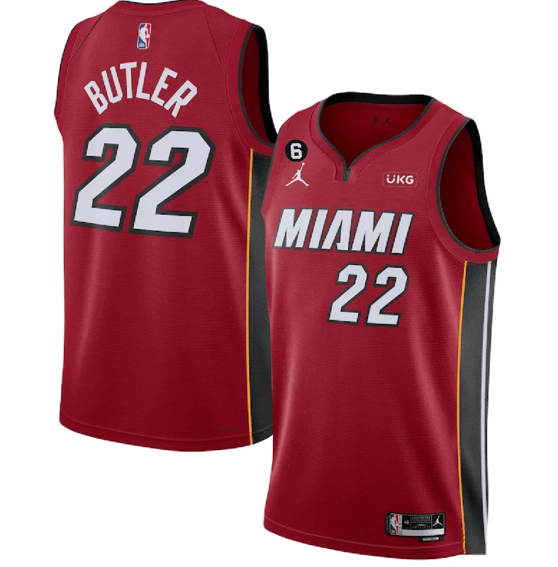 Basketball Jersey Inspired By Street Style-Men's Miami Heat #22 Jimmy Butler Red Statement Edition With NO.6 Patch Stitched Basketball Jersey