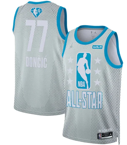 Basketball Jersey Hand Stitched-Men's Dallas Mavericks #77 Luka Doncic 2022 All-Star Grey 75th Anniversary Navy Stitched Basketball Basketball Jersey