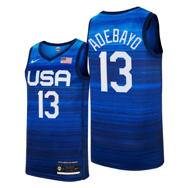 Basketball Jersey Manufacturer Direct-Men's USA Basketball #13 Bam Adebayo 2021 Blue Tokyo Olympics Stitched Away Basketball Jersey