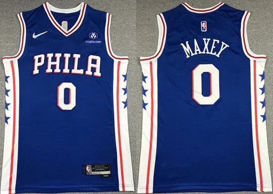 Basketball Jersey Heat Transfer-Men's Philadelphia 76ers #0 Tyrese Maxey Royal 75th Anniversary Icon Edition Swingman Stitched Basketball Jersey