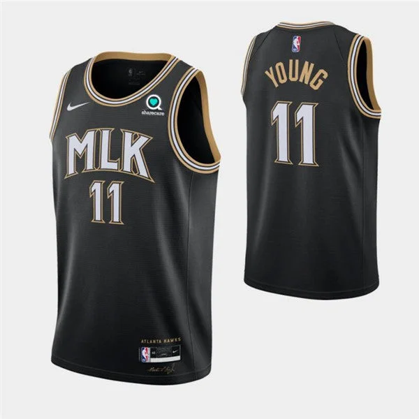 Basketball Jersey Long Sleeve-Men's Atlanta Hawks #11 Trae Young Black MLK City Edition With Sponsor Patch Swingman 2020-21 Stitched Basketball Jersey