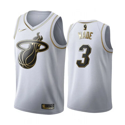 Basketball Jersey Team Edition-Men's Miami Heat #3 Dwyane Wade White 2019 Golden Editio Stitched Basketball Jersey