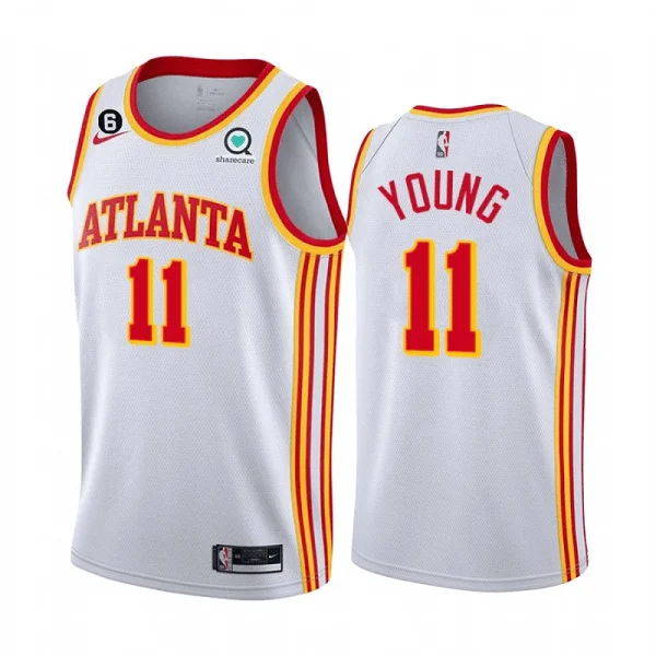 Basketball Jersey Multi-Sport Use-Men's Atlanta Hawks #11 Trae Young White With NO.6 Patch Stitched Basketball Jersey