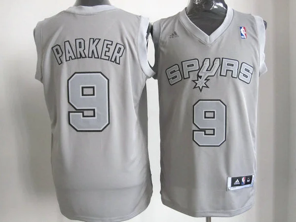 Basketball Jersey Durable Stitching-Spurs 9 Parker Grey Christmas Basketball Jerseys