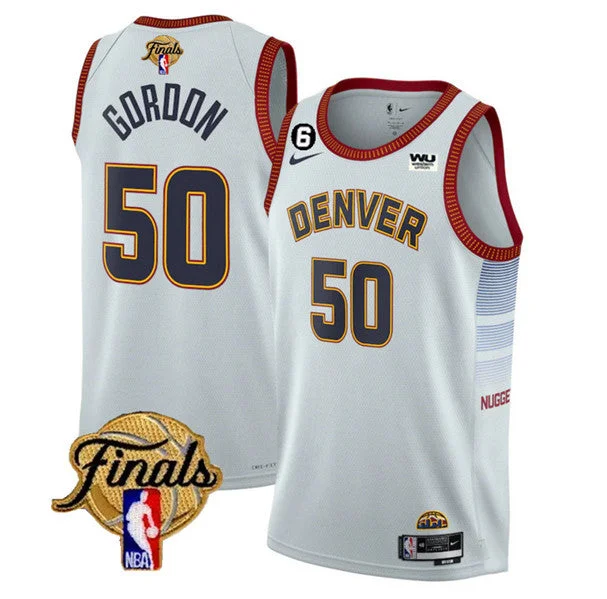 Basketball Jersey Easy To Wash-Men's Denver Nuggets #50 Aaron Gordon White 2023 Finals Icon Edition With NO.6 Patch Stitched Basketball Basketball Jersey