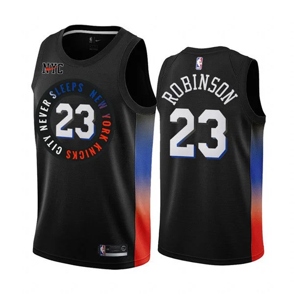 Basketball Jersey Sweat-Wicking Fabric-Men's New York Knicks #23 Mitchell Robinson Black City Edition New Uniform 2020-21 Stitched Basketball Jersey