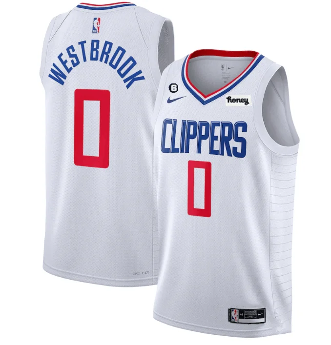 Basketball Jersey Basketball Enthusiasts-Men's Los Angeles Clippers #0 Russell Westbrook White With NO.6 Patch Stitched Basketball Jersey