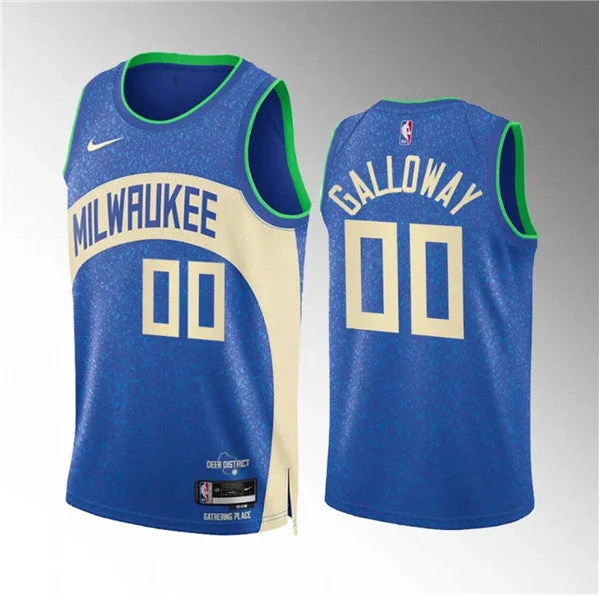 Basketball Jersey Made For Movement-Men's Milwaukee Bucks #00 Jaylin Galloway 2023/24 Blue City Edition Stitched Basketball Basketball Jersey