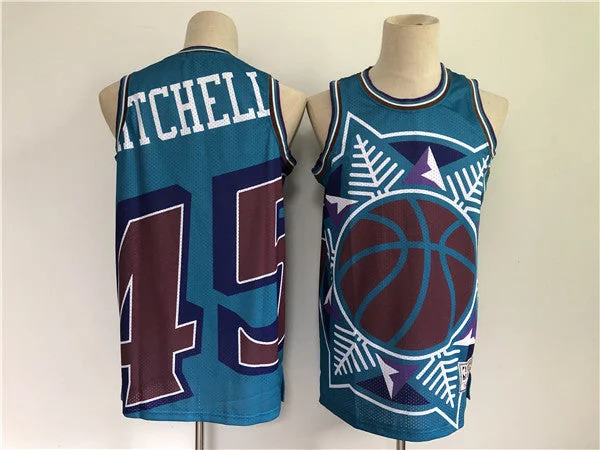 Basketball Jersey Machine Washable-Men's Utah Jazz #45 Donovan Mitchell Blue Big Face Throwback Stitched Basketball Jersey