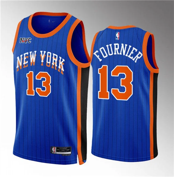 Basketball Jersey Personalized-Men's New York Knicks #13 Evan Fournier Blue 2023/24 City Edition Stitched Basketball Basketball Jersey