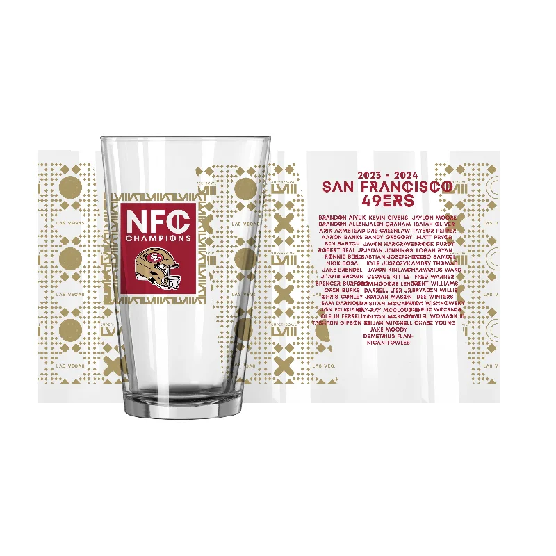 Team Mug Small Size-San Francisco 49ers 16oz NFC Conference Champs Roster Pint Glass