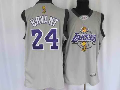 Basketball Jersey Breathable And Flexible-Lakers 24 Kobe Bryant Grey Chaompions Basketball Jerseys