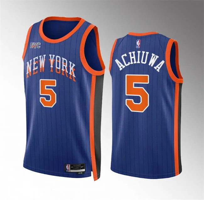 Basketball Jersey Lightweight Fit-Men's New Yok Knicks #5 Precious Achiuwa Blue 2023/24 City Edition Stitched Basketball Basketball Jersey