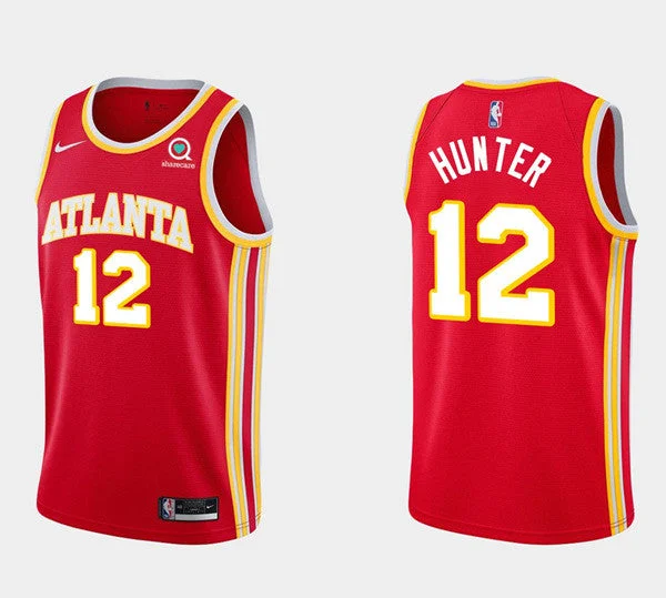 Basketball Jersey Elastic Collar-Men's Atlanta Hawks #12 De'andre Hunter Red Stitched Basketball Basketball Jersey