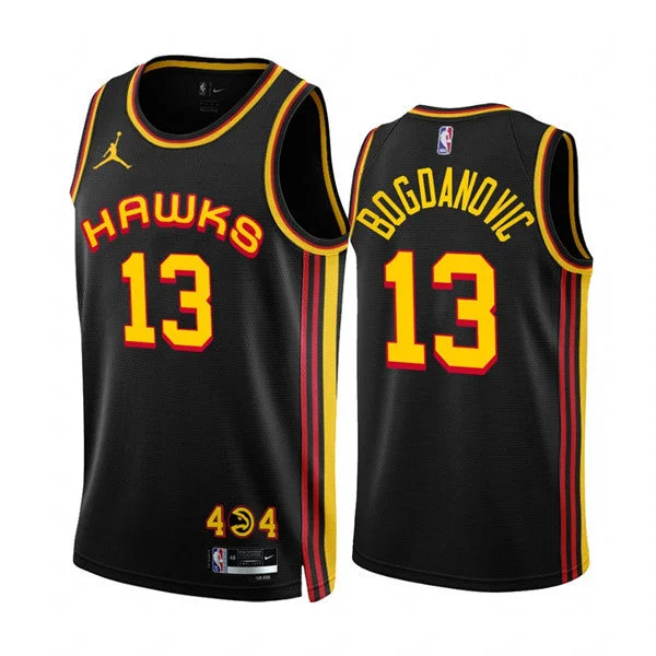 Basketball Jersey Custom Print-Men's Atlanta Hawks #13 Bogdan Bogdanovic 2022/23 Black Statement Edition Stitched Basketball Jersey