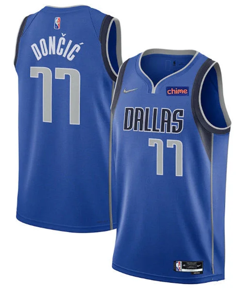 Basketball Jersey With Ribbed Trim-Men's Dallas Mavericks #77 Luka Doncic 75th Anniversary Blue Stitched Basketball Basketball Jersey