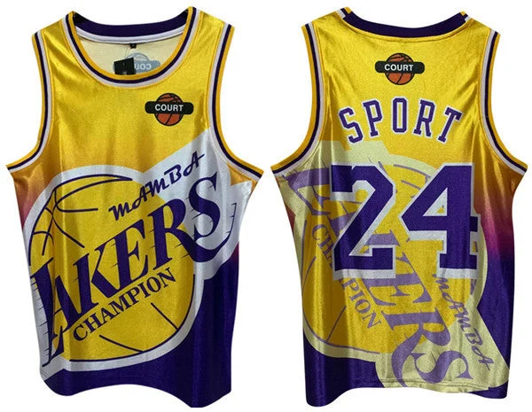 Basketball Jersey Best For Dunking-Men's Los Angeles Lakers #24 Kobe Bryant Yellow Print Basketball Basketball Jersey