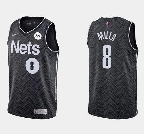 Basketball Jersey With Side Pockets-Men's Brooklyn Nets #8 Patty Mills Black Earned Edition Basketball Stitched Basketball Jersey