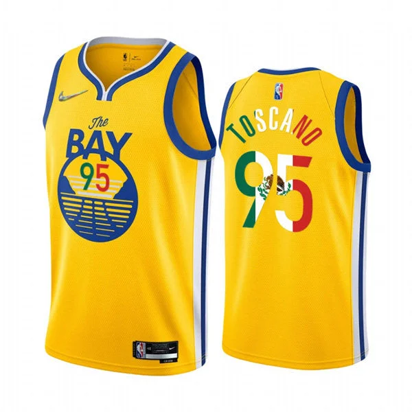 Basketball Jersey With Graphics-Men's Golden State Warriors #95 Juan Toscano-Anderson 2022 Gold Special Mexico Edition Swingman Stitched Basketball Jersey