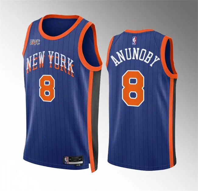 Basketball Jersey Fan Edition-Men's New Yok Knicks #8 OG Anunoby Blue 2023/24 City Edition Stitched Basketball Basketball Jersey