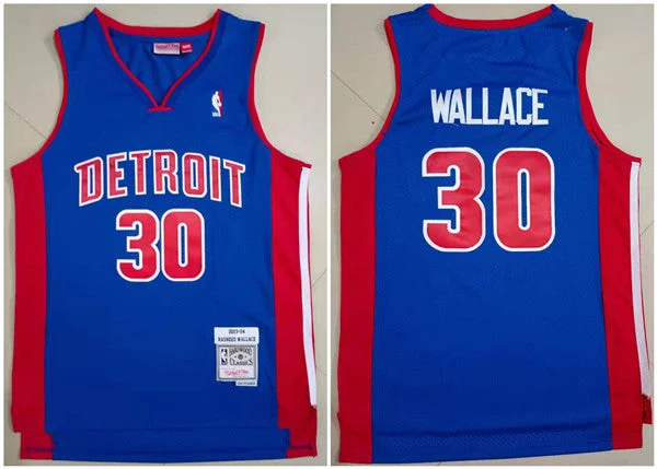 Basketball Jersey With Unique Stitching-Men's Detroit Pistons #30 Rasheed Wallace 2003-04 Blue Throwback Stitched Basketball Jersey