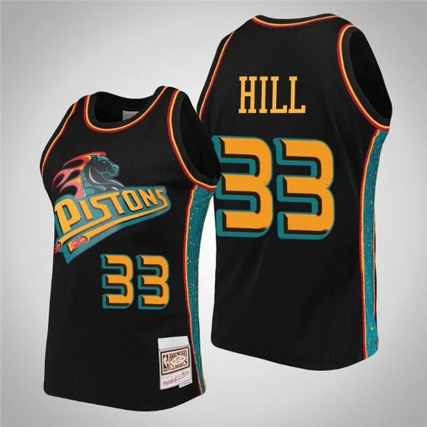 Basketball Jersey With Logo-Men's Detroit Pistons #33 Grant Hill Black Mitchell & Ness Stitched Basketball Jersey