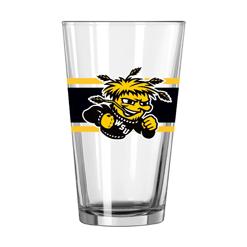 Team Mug With 3D Print-Wichita State 16oz Stripe Pint Glass