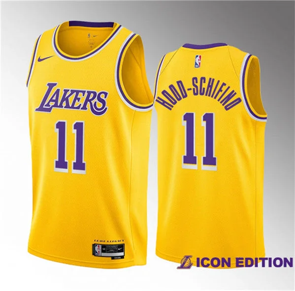 Basketball Jersey Elastic Collar-Men's Los Angeles Lakers #11 Jalen Hood-Schifino Yellow 2023 Draft Icon Edition Stitched Basketball Basketball Jersey