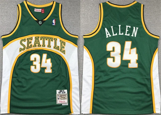 Basketball Jersey Yellow And Black-Men's Oklahoma City Thunder #34 Ray Allen Green 2006-07 Throwback SuperSonics Stitched Basketball Jersey