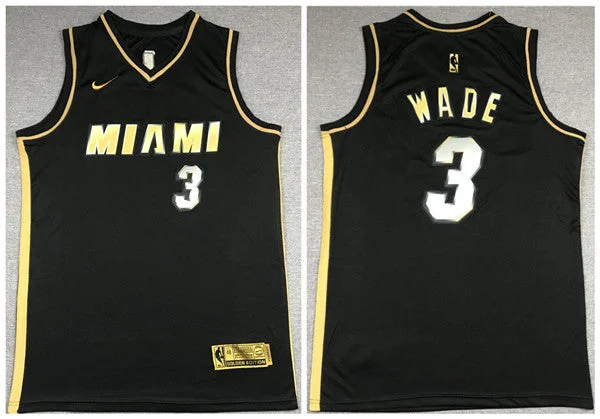 Basketball Jersey Soft Touch Material-Men's Miami Heat #3 Dwyane Wade Black Gold Edition Vice Stitched Basketball Jersey