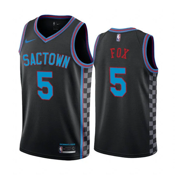 Basketball Jersey Classic Basketball Theme-Men's Sacramento Kings Purple #5 De'Aaron Fox Black City Edition Sactown 2020-21 Stitched Basketball Jersey