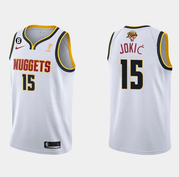 Basketball Jersey Easy To Pair With Shorts-Men's Denver Nuggets #15 Nikola Jokic White 2023 Finals Champions Association Edition With NO.6 Patch Stitched Basketball Basketball Jersey