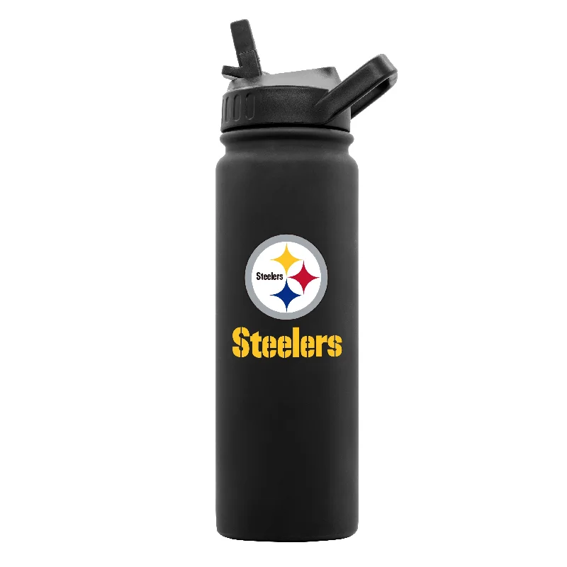 Team Mug With Custom Print-Pittsburgh Steelers 24oz Black Soft Touch Dbl Wall Btl