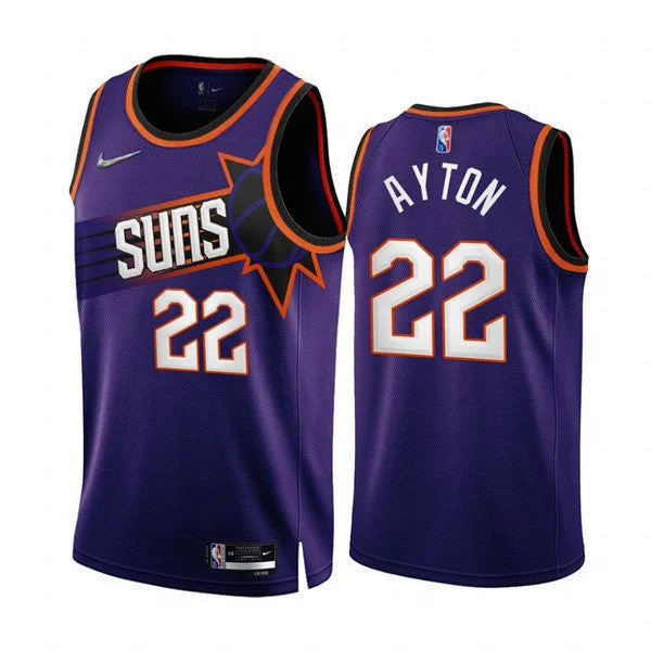 Basketball Jersey With Team Spirit-Men's Phoenix Suns #22 Deandre Ayton 2022/23 Purple 75th Anniversary Icon Edition Stitched Basketball Jersey